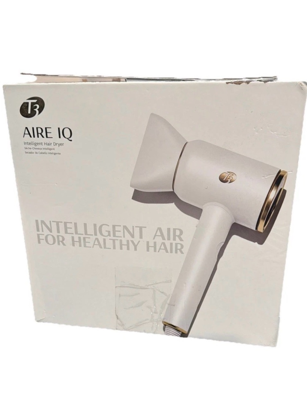 T3 Aire IQ Intelligent Hair Dryer White Clay USED box damaged.